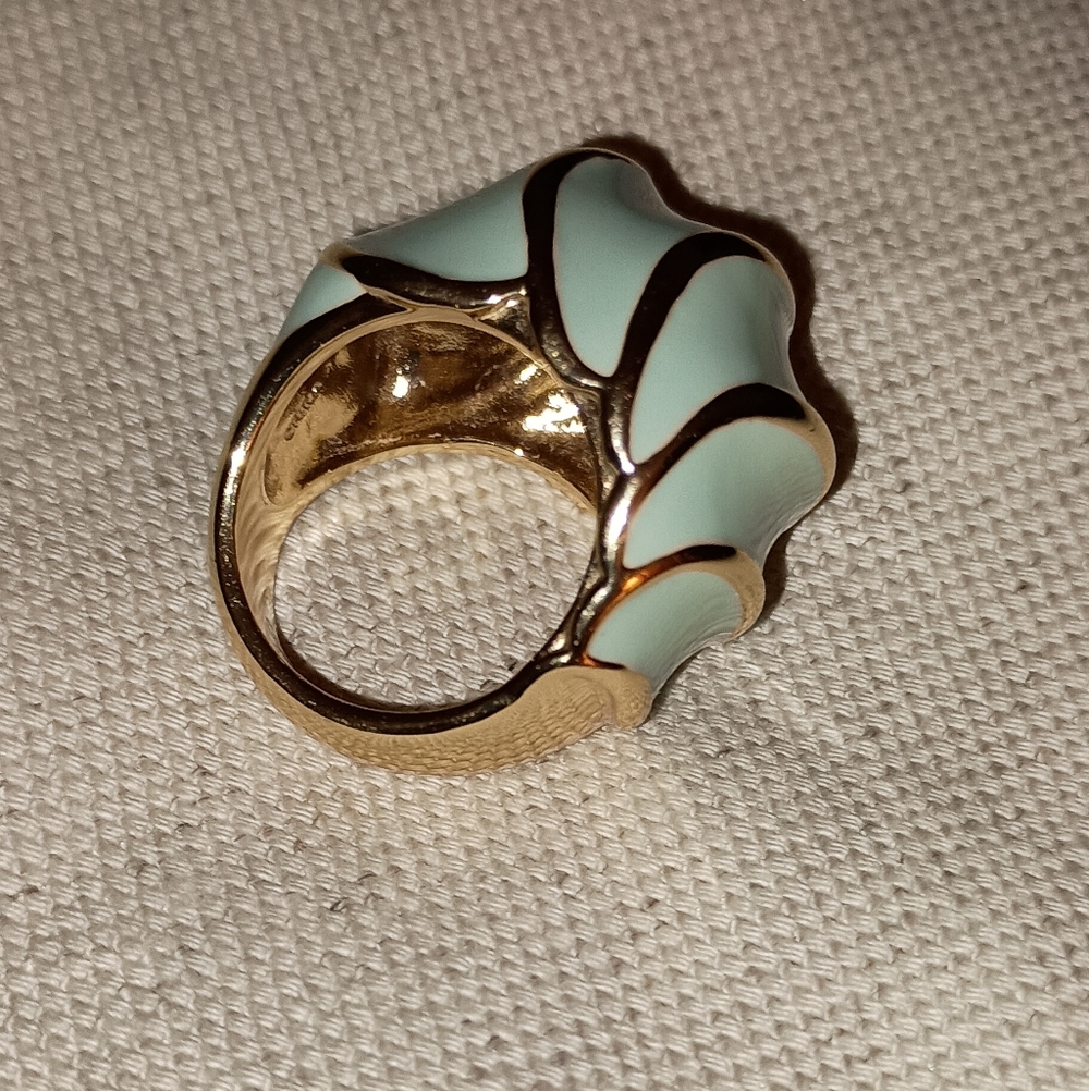 Coach Mint Green Gold Shell Statement Ring Size 7 - image 3
